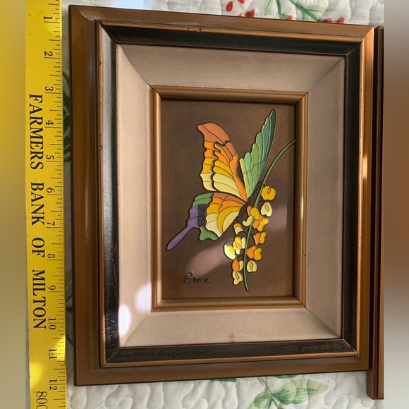 E'nore Set of 2 Oil Enamel Cloisonné on Copper Framed Eleanore Forrestal Lot MCM - Picture 9 of 10